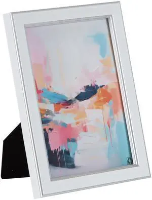 DesignOvation 5x7 White/Silver Decorative Tabletop Picture Frame DesignOvation 5x7 White/Silver Decorative Tabletop Picture Frame