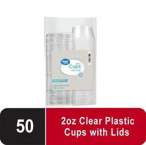 Great Value Disposable Plastic Cups with Lids, Clear, 2 oz, 50 Count Great Value Disposable Plastic Cups with Lids, Clear, 2 oz, 50 Count