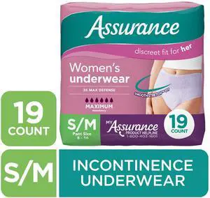 Assurance Women's Incontinence and Postpartum Underwear, S/M, Maximum Absorbency, 19 Count Assurance Women's Incontinence and Postpartum Underwear, S/M, Maximum Absorbency, 19 Count