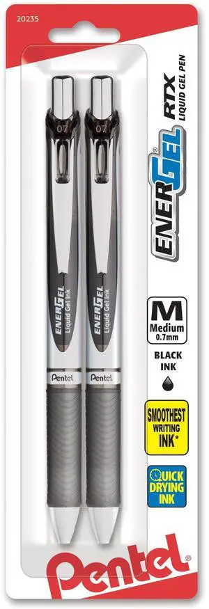 Pentel EnerGel RTX Retractable Liquid Gel Pen, (0.7mm), Medium Line, Metal Tip, Black Ink, Pack of 2 (BL77BP2A) Pentel EnerGel RTX Retractable Liquid Gel Pen, (0.7mm), Medium Line, Metal Tip, Black Ink, Pack of 2 (BL77BP2A)