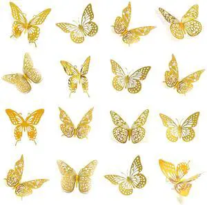 Meikeer 3D Butterfly Wall Decor 48Pcs Gold Removable Stickers Party Meikeer 3D Butterfly Wall Decor 48Pcs Gold Removable Stickers Party