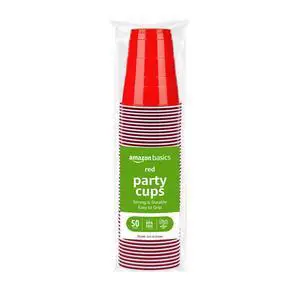 Amazon Basics Sturdy Disposable Plastic Party Cups for Cold Drinks, Red, 18oz, 50 Count, BPA-Free Amazon Basics Sturdy Disposable Plastic Party Cups for Cold Drinks, Red, 18oz, 50 Count, BPA-Free