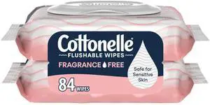 Cottonelle Fragrance Free Flushable Wipes, 2 Packs, 42 Wipes per Pack Cottonelle Fragrance Free Flushable Wipes, 2 Packs, 42 Wipes per Pack