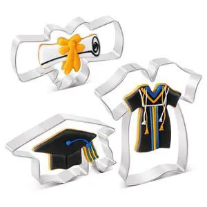 Graduation Cookie Cutters Set 3 Pieces, Stainless Steel Graducation Cap Cookie Cutter, Diploma, Graduation Gown Dress Cookie Cutter for Graduation Celebration Party Graduation Cookie Cutters Set 3 Pieces, Stainless Steel Graducation Cap Cookie Cutter, Diploma, Graduation Gown Dress Cookie Cutter for Graduation Celebration Party