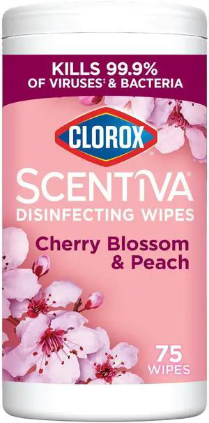 Clorox Scentiva Disinfecting Wipes, Cherry Blossom and Peach, Antibacterial, 75 Count Clorox Scentiva Disinfecting Wipes, Cherry Blossom and Peach, Antibacterial, 75 Count