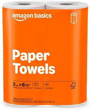 Amazon Basics 2-Ply Flex-Sheets Paper Towels, 2-Pack, 150 Sheets per Roll, 2 Basics Rolls = 6 Regular Rolls, for Everyday Use, Spills and Messes Amazon Basics 2-Ply Flex-Sheets Paper Towels, 2-Pack, 150 Sheets per Roll, 2 Basics Rolls = 6 Regular Rolls, for Everyday Use, Spills and Messes