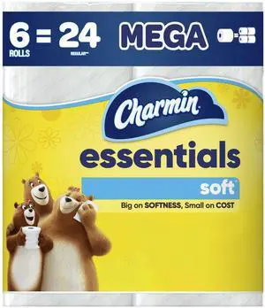 Charmin Essentials Soft Toilet Paper 6 Mega Rolls, 330 sheets per roll Charmin Essentials Soft Toilet Paper 6 Mega Rolls, 330 sheets per roll