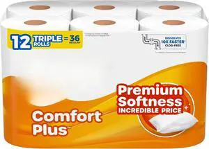 ComfortPlus 1-Ply Bath Toilet Paper, 12 Triple Rolls Equal to 36 Regular Rolls, 231 Sheets per Roll, Rapidly Dissolving Septic-Safe Tissue, Durable Disposable Bathroom Toilet Tissue for Household ComfortPlus 1-Ply Bath Toilet Paper, 12 Triple Rolls Equal to 36 Regular Rolls, 231 Sheets per Roll, Rapidly Dissolving Septic-Safe Tissue, Durable Disposable Bathroom Toilet Tissue for Household