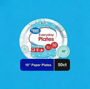 Great Value 10 Inch Disposable Paper Plates, 50 Count, Multicolor Design Great Value 10 Inch Disposable Paper Plates, 50 Count, Multicolor Design