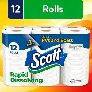 HOT-BLUE-Scott Rapid-Dissolving Toilet Paper for RVs & Boats, 12 Double Rolls HOT-BLUE-Scott Rapid-Dissolving Toilet Paper for RVs & Boats, 12 Double Rolls