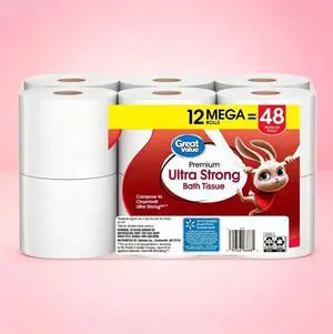 CUTE-Great Value Ultra Strong 2-Ply Toilet Paper, 12 Mega Rolls, Compare to Charmin Ultra Strong,Fast Delivery CUTE-Great Value Ultra Strong 2-Ply Toilet Paper, 12 Mega Rolls, Compare to Charmin Ultra Strong,Fast Delivery