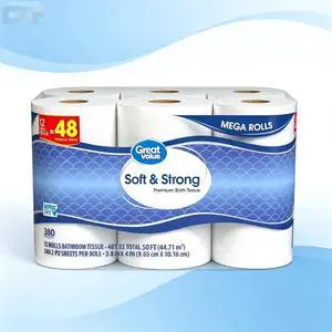 ICUTE-Great Value Soft & Strong Toilet Paper, 12 Mega Rolls, 380 Sheets per Roll ICUTE-Great Value Soft & Strong Toilet Paper, 12 Mega Rolls, 380 Sheets per Roll