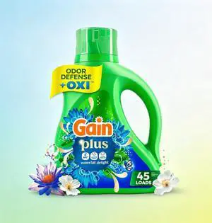 ICUTE-Gain Plus Laundry Detergent Liquid, Now with Odor Defense + OXI, Waterfall Delight Scent, 60 fl oz, 45 Loads ICUTE-Gain Plus Laundry Detergent Liquid, Now with Odor Defense + OXI, Waterfall Delight Scent, 60 fl oz, 45 Loads