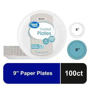 ICUTE-Great Value Coated Disposable Paper Plates, 9 in, 100 Count ICUTE-Great Value Coated Disposable Paper Plates, 9 in, 100 Count