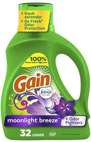 ICUTE-Gain Laundry Detergent Liquid with Odor Fighters, Moonlight Breeze Scent, 46 fl oz, 32 Loads ICUTE-Gain Laundry Detergent Liquid with Odor Fighters, Moonlight Breeze Scent, 46 fl oz, 32 Loads