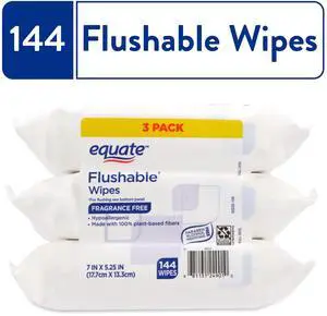 ICUTE-Equate Flushable Wet Wipes, Fragrance Free, 144 Wipes, 3 Pack ICUTE-Equate Flushable Wet Wipes, Fragrance Free, 144 Wipes, 3 Pack