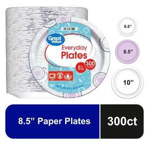 ICUTE-Great Value 8.5-Inch Disposable Paper Plates, 300 Count, Soak-Proof and Microwave-Safe ICUTE-Great Value 8.5-Inch Disposable Paper Plates, 300 Count, Soak-Proof and Microwave-Safe