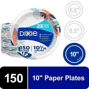 ICUTE-Dixie Disposable Paper Plates, 10", Multi-Color, 150 Count ICUTE-Dixie Disposable Paper Plates, 10", Multi-Color, 150 Count