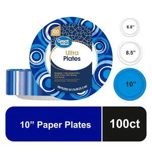 ICUTE-Great Value Ultra Disposable Paper Plates, 10 in, 100 Count ICUTE-Great Value Ultra Disposable Paper Plates, 10 in, 100 Count