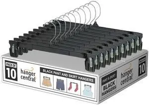 ICUTE-Hanger Central 10 Pack Black Plastic Pants Hangers with Clips 12 inch ICUTE-Hanger Central 10 Pack Black Plastic Pants Hangers with Clips 12 inch