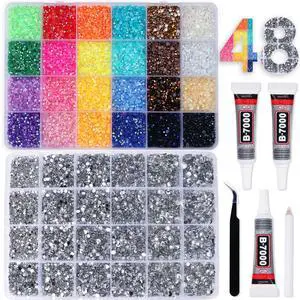 2 Boxes Rhinestones for Bedazzling Kits, Multicolor 3mm & Silver Clear 2/3/4/5/6mm Resin Flatback Gems for Diamond Art, Bedazzler Kit with 3Pcs 10ml B7000 Jewelry Glue for DIY Crafting Crafts Decor 2 Boxes Rhinestones for Bedazzling Kits, Multicolor 3mm & Silver Clear 2/3/4/5/6mm Resin Flatback Gems for Diamond Art, Bedazzler Kit with 3Pcs 10ml B7000 Jewelry Glue for DIY Crafting Crafts Decor
