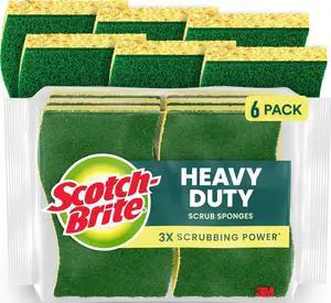 Scotch-Brite Heavy Duty Scrub Sponge, 6 Pack | Kitchen Sponges for Cleaning Home, Bathroom, Effective + Gentle Dish Scrubber, Safe on Nonstick surfaces Scotch-Brite Heavy Duty Scrub Sponge, 6 Pack | Kitchen Sponges for Cleaning Home, Bathroom, Effective + Gentle Dish Scrubber, Safe on Nonstick surfaces