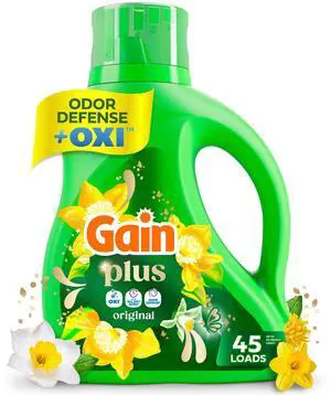 Gain Plus Laundry Detergent Liquid, Now with Odor Defense + OXI, Original Scent, 60 fl oz, 45 Loads Gain Plus Laundry Detergent Liquid, Now with Odor Defense + OXI, Original Scent, 60 fl oz, 45 Loads