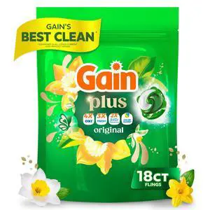 Gain Plus Flings Laundry Detergent Liquid Washing Pacs, Gain's Best All-In-One Clean, Original Scent, 18 Count Gain Plus Flings Laundry Detergent Liquid Washing Pacs, Gain's Best All-In-One Clean, Original Scent, 18 Count