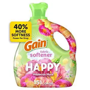 Gain Liquid Fabric Softener and Conditioner, Happy, Hibiscus Hula Scent, 101 fl oz, 151 Loads Gain Liquid Fabric Softener and Conditioner, Happy, Hibiscus Hula Scent, 101 fl oz, 151 Loads