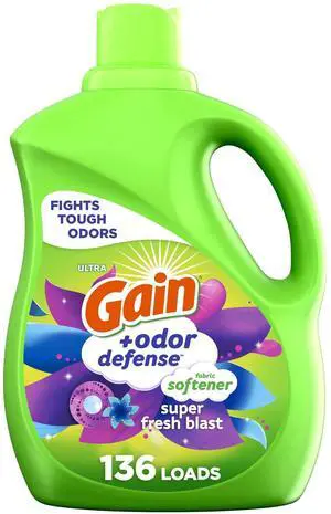 Gain Odor Defense Liquid Fabric Softener and Conditioner, Super Fresh Blast, 100 fl oz, 136 Loads Gain Odor Defense Liquid Fabric Softener and Conditioner, Super Fresh Blast, 100 fl oz, 136 Loads
