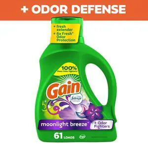 Gain Laundry Detergent Liquid with Odor Fighters, Moonlight Breeze Scent, 88 fl oz, 61 Loads Gain Laundry Detergent Liquid with Odor Fighters, Moonlight Breeze Scent, 88 fl oz, 61 Loads
