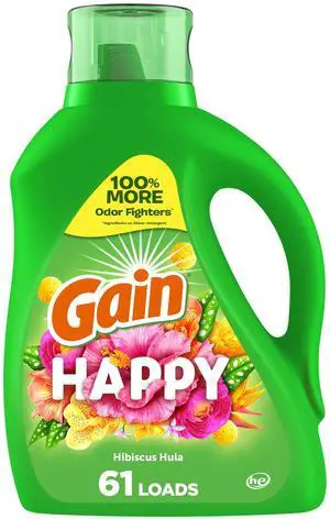 Gain Liquid Laundry Detergent, Hibiscus Hula Scent, 88 fl oz, 61 Loads, HE Gain Liquid Laundry Detergent, Hibiscus Hula Scent, 88 fl oz, 61 Loads, HE