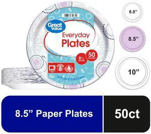 Great Value Everyday Paper Plates, 8.5", 50 Count Great Value Everyday Paper Plates, 8.5", 50 Count