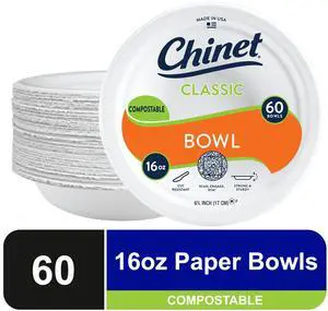 Chinet Classic Premium Disposable Paper Bowls, 16oz, White, 60 Count Chinet Classic Premium Disposable Paper Bowls, 16oz, White, 60 Count