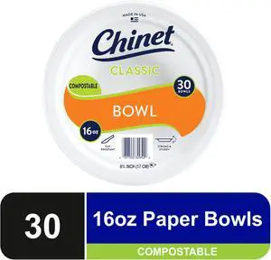Chinet Classic Premium Disposable Paper Bowls, 16oz, White, 30 Count Chinet Classic Premium Disposable Paper Bowls, 16oz, White, 30 Count