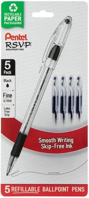 Pentel RSVP Ballpoint Pen, (0.7mm) Fine Line, Black Ink, 5 Pens Per Pack Pentel RSVP Ballpoint Pen, (0.7mm) Fine Line, Black Ink, 5 Pens Per Pack