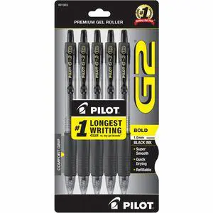 Pilot G2 Retractable Gel Ink Pens, Bold Point, 1.00 mm, Black Ink, 5 Count Pilot G2 Retractable Gel Ink Pens, Bold Point, 1.00 mm, Black Ink, 5 Count