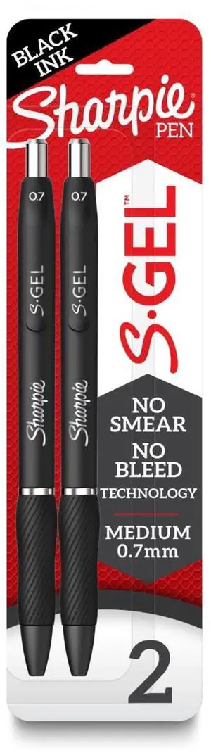 Sharpie S-Gel Pen, Retractable, Medium 0.7mm, Black Ink, 2 Count Sharpie S-Gel Pen, Retractable, Medium 0.7mm, Black Ink, 2 Count