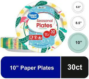 Great Value Seasonal Disposable Paper Plates, 10 in, 30 Count Great Value Seasonal Disposable Paper Plates, 10 in, 30 Count