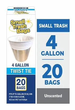 Basic 4 Gallon Twist Tie Bathroom Bags, 20 Bags Basic 4 Gallon Twist Tie Bathroom Bags, 20 Bags