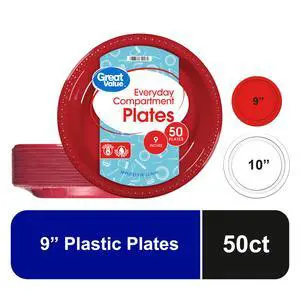 Great Value Disposable Plastic Party Plates, Red, 9 in, 50 Count Great Value Disposable Plastic Party Plates, Red, 9 in, 50 Count