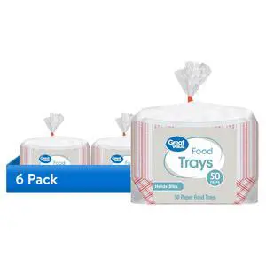 (6 pack) Great Value Disposable Paper Food Trays, Holds Up to 3 lb, 50 Count (6 pack) Great Value Disposable Paper Food Trays, Holds Up to 3 lb, 50 Count