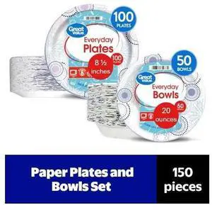 Great Value 8.5" Paper Plates and 20oz Paper Bowls Set Great Value 8.5" Paper Plates and 20oz Paper Bowls Set