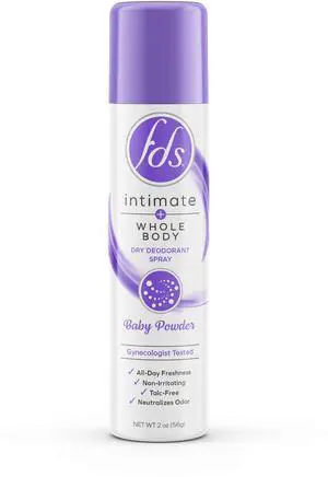 FDS Intimate + Whole Body Dry Deodorant Spray, Baby Powder, 2 OZ FDS Intimate + Whole Body Dry Deodorant Spray, Baby Powder, 2 OZ