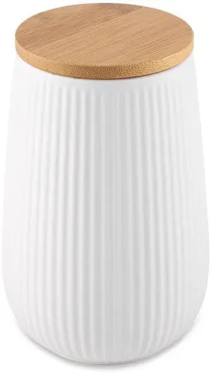 Thyme & Table Large 1.2L White Ceramic Ribbed Canister with Bamboo Lid Thyme & Table Large 1.2L White Ceramic Ribbed Canister with Bamboo Lid