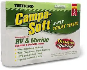 Thetford Campa-Soft RV & Marine Toilet Paper, 6 Rolls, 96005 Thetford Campa-Soft RV & Marine Toilet Paper, 6 Rolls, 96005