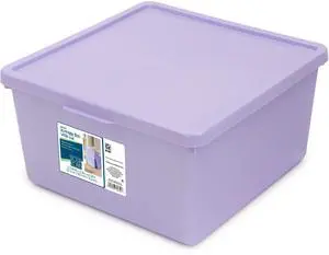 Your Zone Kids Medium Plastic Stacking Storage Bin with Lid, Purple, 12 in x 12.4 in x 6.3 in Your Zone Kids Medium Plastic Stacking Storage Bin with Lid, Purple, 12 in x 12.4 in x 6.3 in