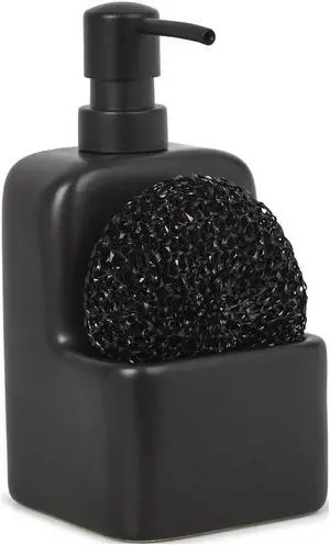 Mainstays Ceramic Soap Dispenser with Sponge Caddy, Black Mainstays Ceramic Soap Dispenser with Sponge Caddy, Black