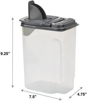 Mainstays 3.5 QT Plastic Food Dispenser, Clear with Gray Lid (1 Each) 7.5" L x 3.75" W x 9.25" H, Designed to Help with Kitchen Organization and Accessibility Mainstays 3.5 QT Plastic Food Dispenser, Clear with Gray Lid (1 Each) 7.5" L x 3.75" W x 9.25" H, Designed to Help with Kitchen Organization and Accessibility