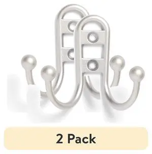 (2 pack) Mainstays, Double Hook Satin Nickel Metal Hooks, for Hanging Towels and Coats, 10 lbs Capacity, 1 Pc (2 pack) Mainstays, Double Hook Satin Nickel Metal Hooks, for Hanging Towels and Coats, 10 lbs Capacity, 1 Pc